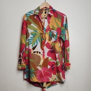 True Destinations Floral Print Button Down Shirt - 100% Cotton - Size Small
